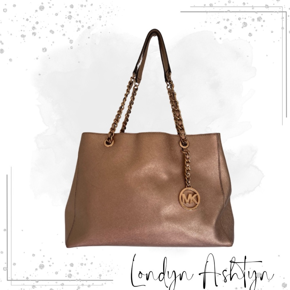 MICHAEL KORS METALLIC SUSANNAH LARGE SAFFIANO LEATHER SHOULDER TOTE